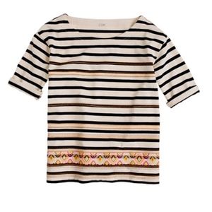 J Crew T-shirt Stripe with Embroidered Detail
